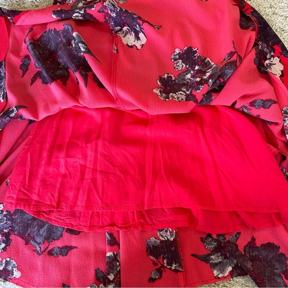 Free People Red Black Flowers Size 2 Dress Flutteby Floral Fit & Flare Pleated - Picture 11 of 12